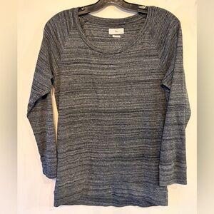 Aritzia TNA Oversized Heathered Navy Long Sleeve Scoop Neck Top